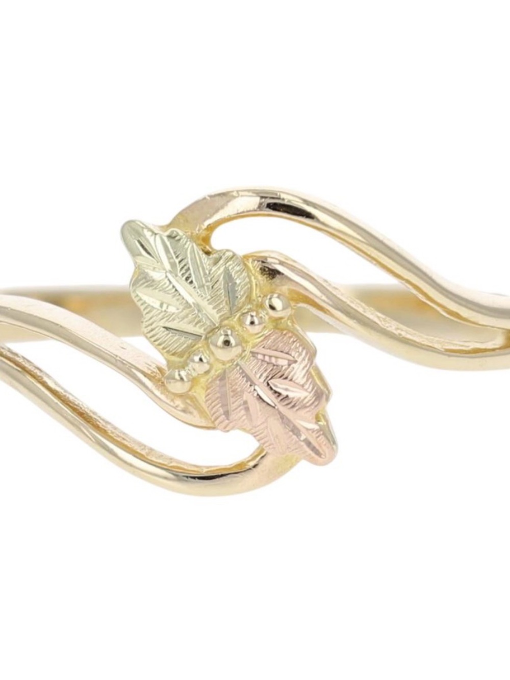 Black Hills Gold 11mm Leaves and Grapes Bypass Ring 10k Multi-Tone Gold size 6
